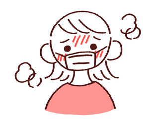 暑さで辛そうなマスク姿の若い女性