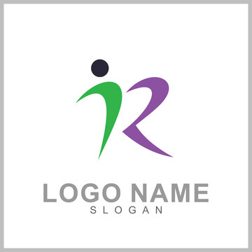 Letter R Logo Design With People Shape. Logo Concept Of Initial Letter Combination With Human Icon. Unique Lettermark Symbol