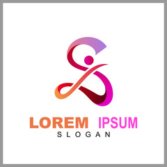 Letter S Logo Design With People Shape. Logo Concept Of Initial Letter Combination With Human Icon. Unique Lettermark Symbol
