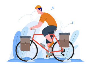 man riding a touring bike vector illustration