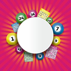 Bingo lottery balls and bingo cards concept vector illustration - obrazy, fototapety, plakaty