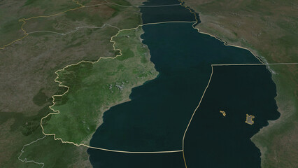 Nkhata Bay, Malawi - outlined. Satellite