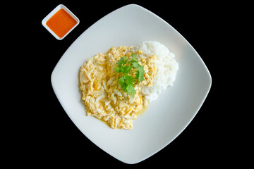 Crab Omelette Rice topping with coriander.