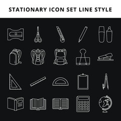 Stationary Icon Set Line Style. Accessories Stationary Equipment Vector Collection. Outline Icon School Education