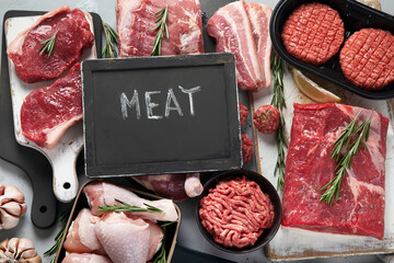 Assortment of raw meats