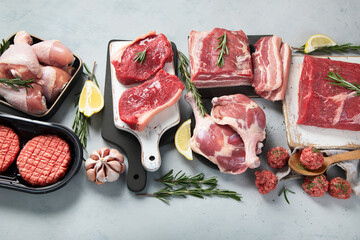 Assortment of raw meats