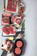 Assortment of raw meats