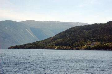 Fototapeta na wymiar Sognefjord, Norway, Scandinavia. View from the board of Flam - Bergen ferry