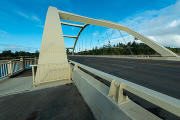 Arch of the Alsea Bay Bridge in Waldport, Oregon, USA