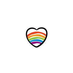 Hand drawn rainbow and heart illustration on white background