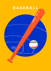 Baseball game sports poster design. Vector flat illustration.