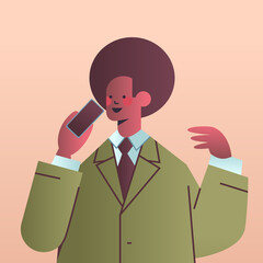 happy businessman talking on phone african american business man office worker in casual clothes male cartoon character portrait vector illustration