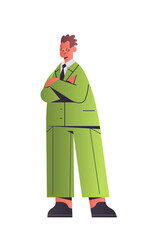 happy businessman with folded hands business man office worker in casual clothes male cartoon character full length vertical vector illustration