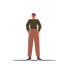 young man in casual trendy clothes male cartoon character standing pose full length vector illustration