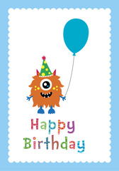 cute monster happy birthday greeting card vector