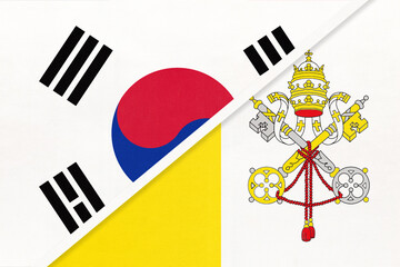 South Korea and Vatican City, symbol of national flags from textile. Championship between two countries.