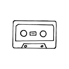 audio cassette hand drawn in doodle style. vector, scandinavian, monochrome. single element for design icon, card, poster. 90s music songs