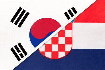 South Korea and Croatia, symbol of national flags from textile. Championship between two countries.
