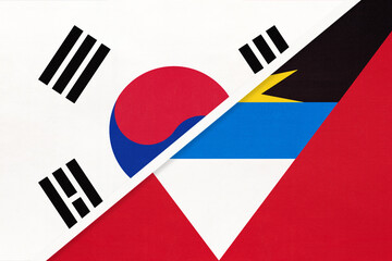 South Korea and Antigua and Barbuda, symbol of national flags from textile. Championship between two countries.