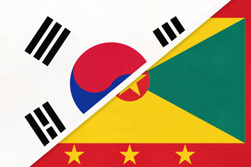 South Korea and Grenada, symbol of national flags from textile. Championship between two countries.