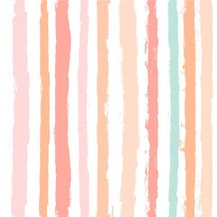 Hand drawn striped pattern, pink, orange and green girly stripe seamless background, childish pastel brush strokes. vector grunge stripes, cute baby paintbrush line backdrop