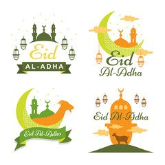 Islamic Eid Al-Adha Mubarak Greetings Celebrations Set 