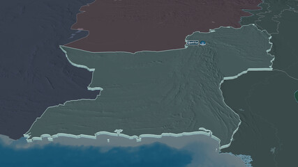 Baluchistan, Pakistan - extruded with capital. Administrative © Yarr65