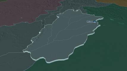 Punjab, Pakistan - extruded with capital. Administrative