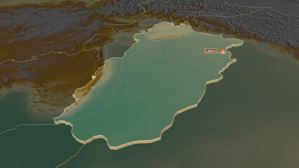 Punjab, Pakistan - extruded with capital. Relief