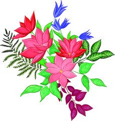 bouquet of pink flowers with different herbs