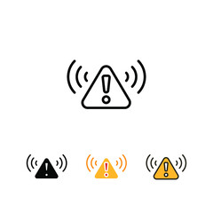 Exclamation symbol in triangle badge with signal. Dangerous information for safety. Prohibit zone, precaution area. Alarm, ring, warning icon. Vector illustration. Design on white background. EPS10