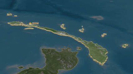 New Ireland, Papua New Guinea - extruded with capital. Satellite