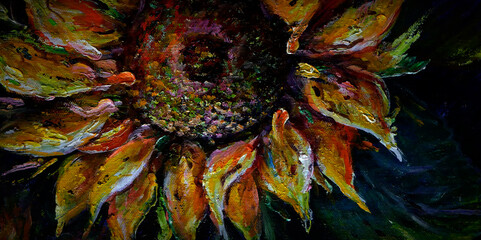 Obraz premium acrylic painting artist hand painted original impressionism masterpieces painter art oil painting natural beauty petal sunflower flora blossom bloom botanical in garden fragment of artwork