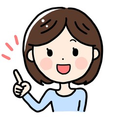 A woman pointing with a smile