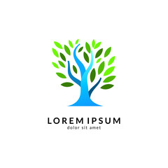 Tree logo design, green nature, environmental logo, growth symbol, family trees, financial icon, vector illustration