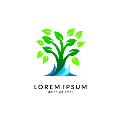Tree logo design, green nature, environmental logo, growth symbol, family trees, financial icon, vector illustration