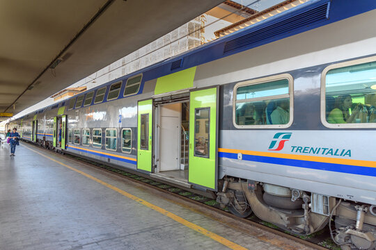 Trenitalia regional passenger train at railway station in Pisa. Italy