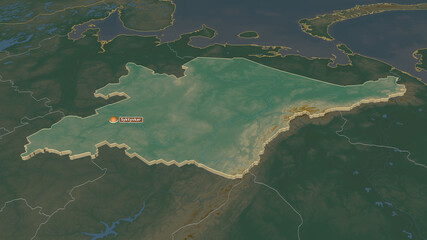 Komi, Russia - extruded with capital. Relief