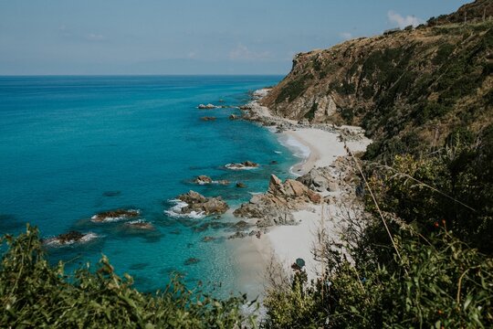 High angle shot of the beautiful view of Marinella Di Zambrone beach in Italy