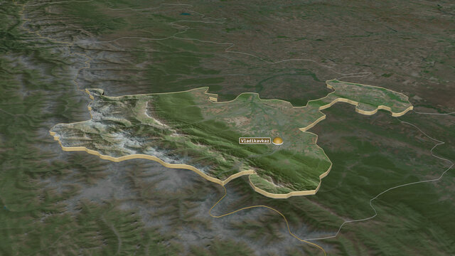 North Ossetia, Russia - extruded with capital. Satellite