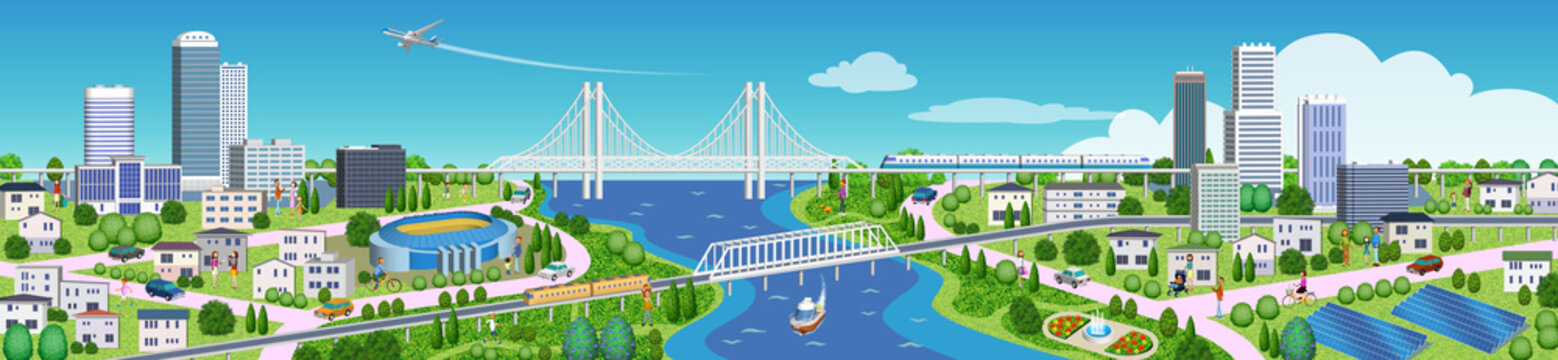 住宅やビルの街並みイラスト,3Dアートワーク
