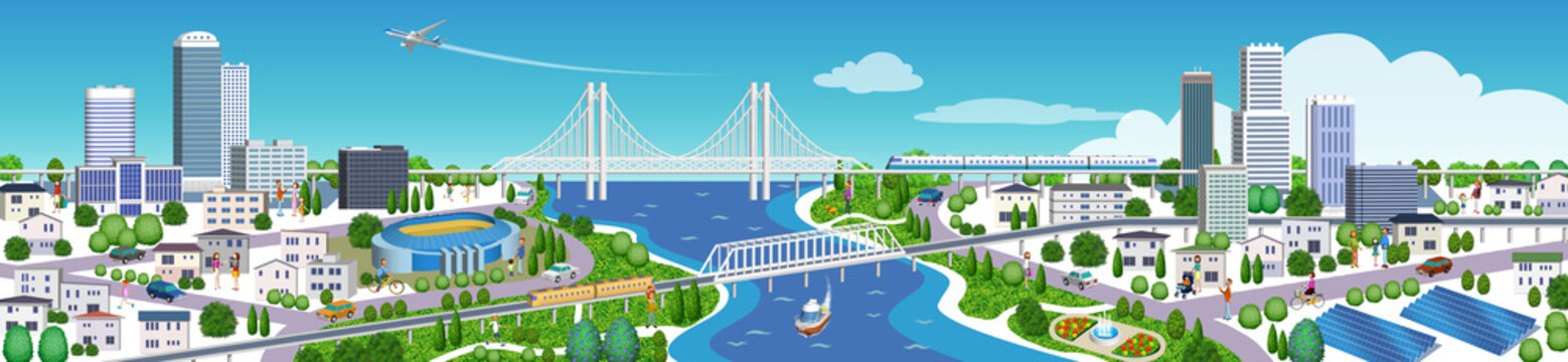 住宅やビルの街並みイラスト,3Dアートワーク