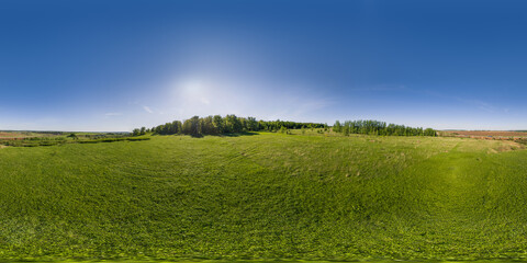 Clear sky environment map of summer weather. Full 360 Degree Aerial Panorama in equirectangular equidistant projection for VR AR content.