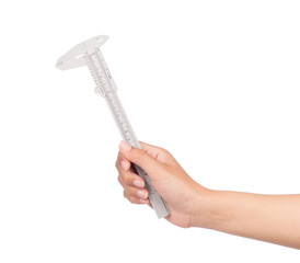 han holding caliper tool isolated on white background