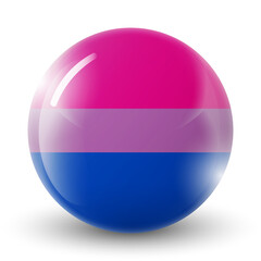 Fototapeta premium Glass light ball with flag of Bisexual. Round sphere, template icon. Glossy realistic ball, 3D abstract vector illustration. Love wins. Logo symbol sticker in rainbow colors. Pride collection.