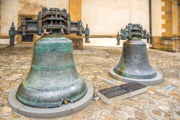 Obraz premium Historic bells Urban and Jan near Basilica of St.Aegidius in Bardejov, Slovakia