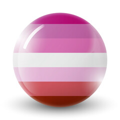 Glass light ball with flag of Lesbian. Round sphere, template icon. Glossy realistic ball, 3D abstract vector illustration. Love wins. Lesbian logo symbol sticker in rainbow colors. Pride collection.