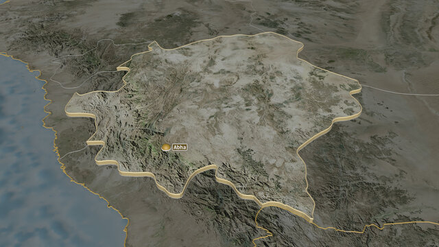 Asir, Saudi Arabia - extruded with capital. Satellite