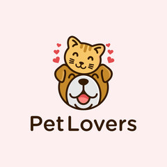 Cute Pet Lovers Cat and Dog Logo Design