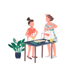 Family soap making flat color vector faceless character